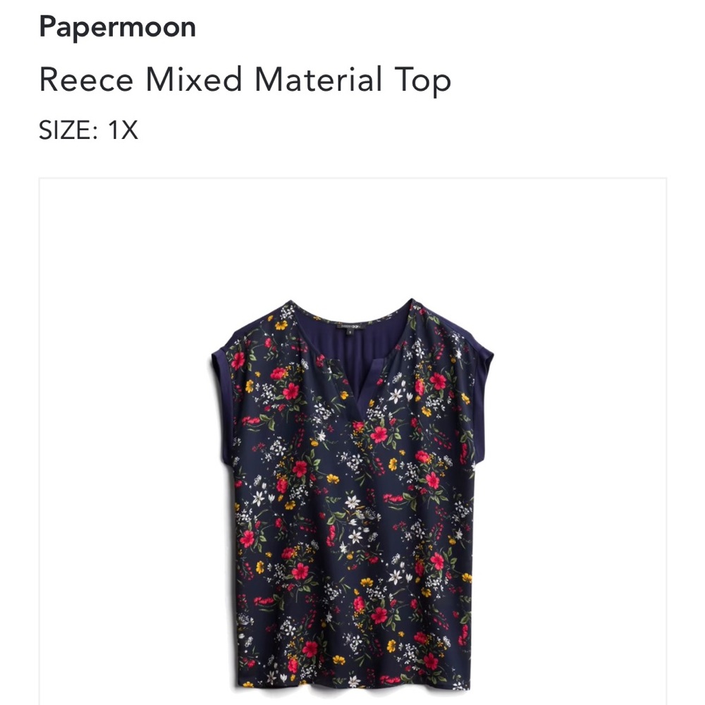 Papermoon mixed media navy blue floral blouse